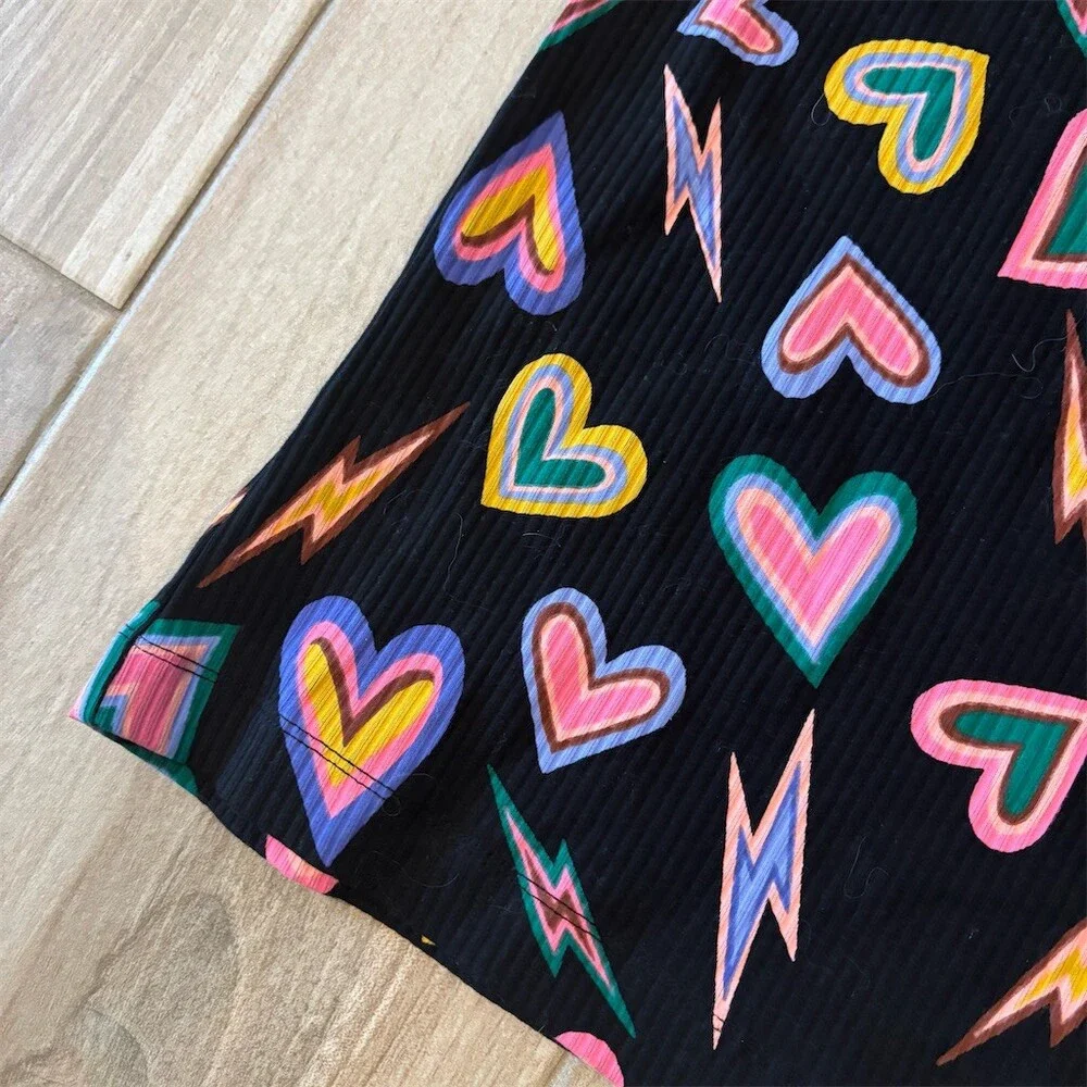 Old Navy Girls T-Shirt Dress Size L 10-12 Black Rainbow Hearts Lightning